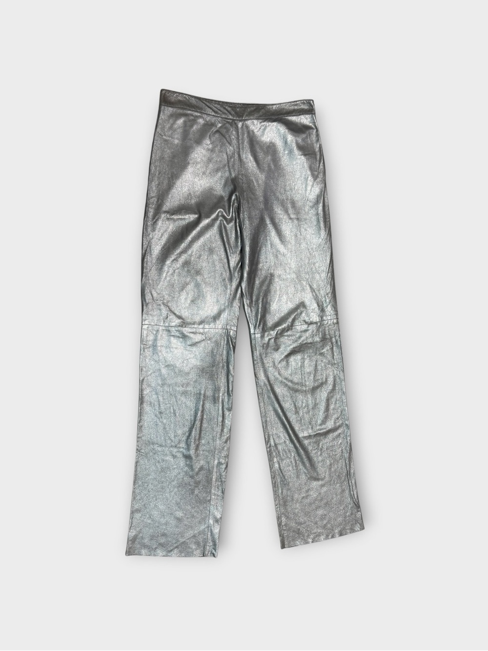 Made in Italy Genny Moda Silver Metallic Leather Straight Leg Pants — US 8